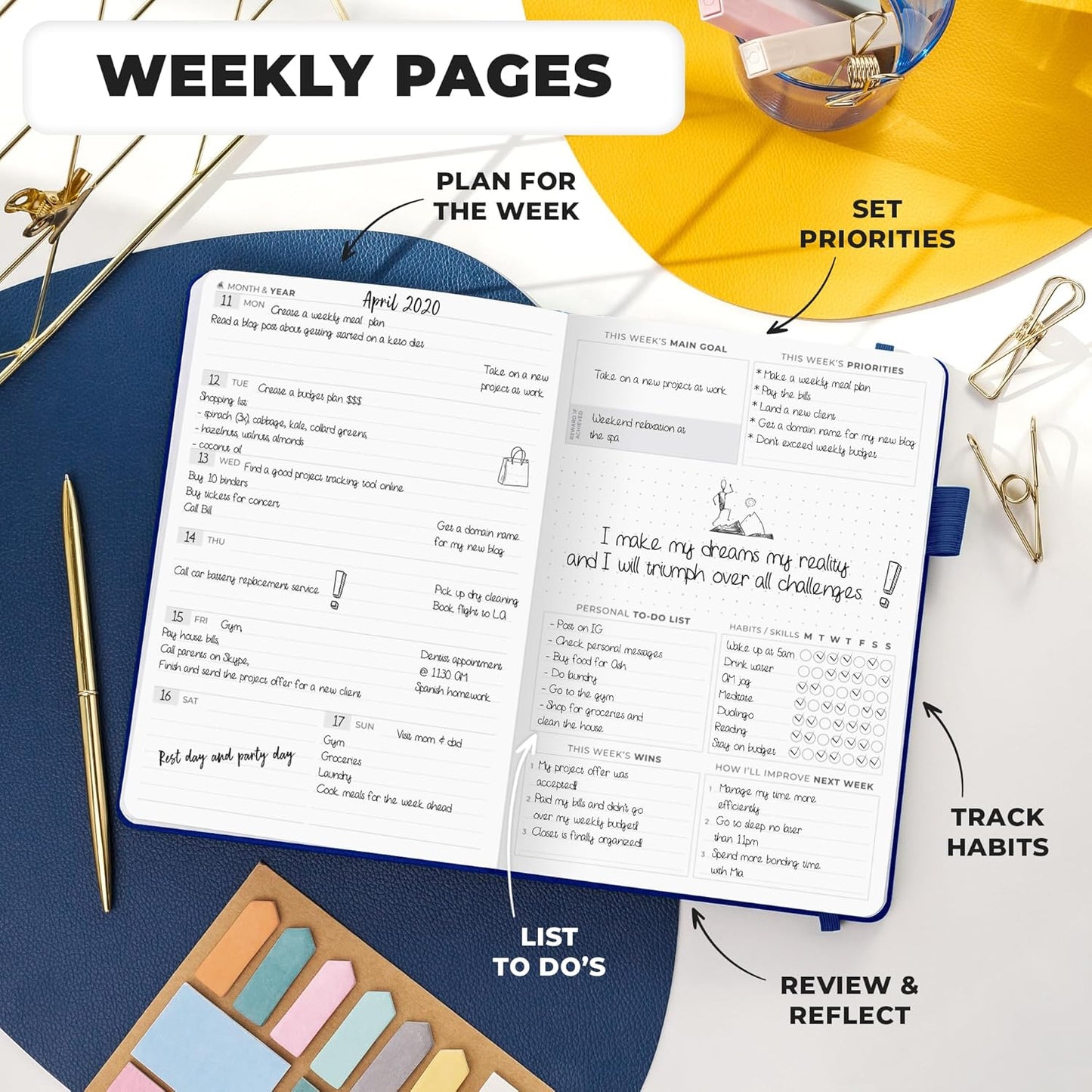 Clever Fox Planner Premium Edition – Undated Luxurious Weekly & Monthly Planner to Increase Productivity and Hit Your Goals – Organizer – Start Anytime, A5, Lasts 1 Year, Navy Blue (Weekly)