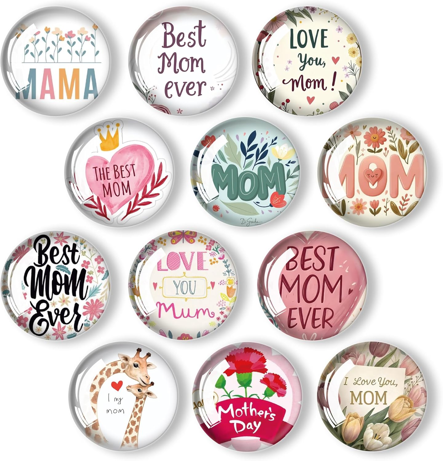 12Pcs Glass Refrigerator Magnet Fridge Sticker,Mothers Day Fridge Magnets Decoration for Crafts,Strong Fridge Magnets for Kitchen, School,Office Whiteboard, Cabinet and Dishwasher