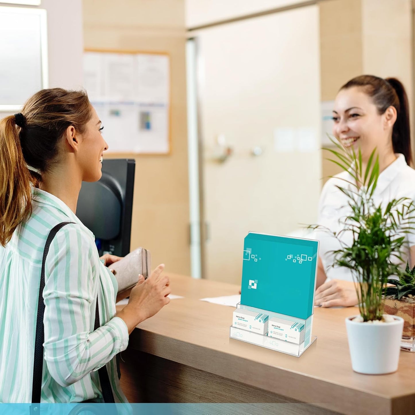 2 Pack Acrylic Flyer Holder 8.5 x 11 Clear Brochure Display Stand with Acrylic and Business Card Holder, Plastic Flyer Display Stand for Magazine, Pamphlet, Booklets, Menu, Journals