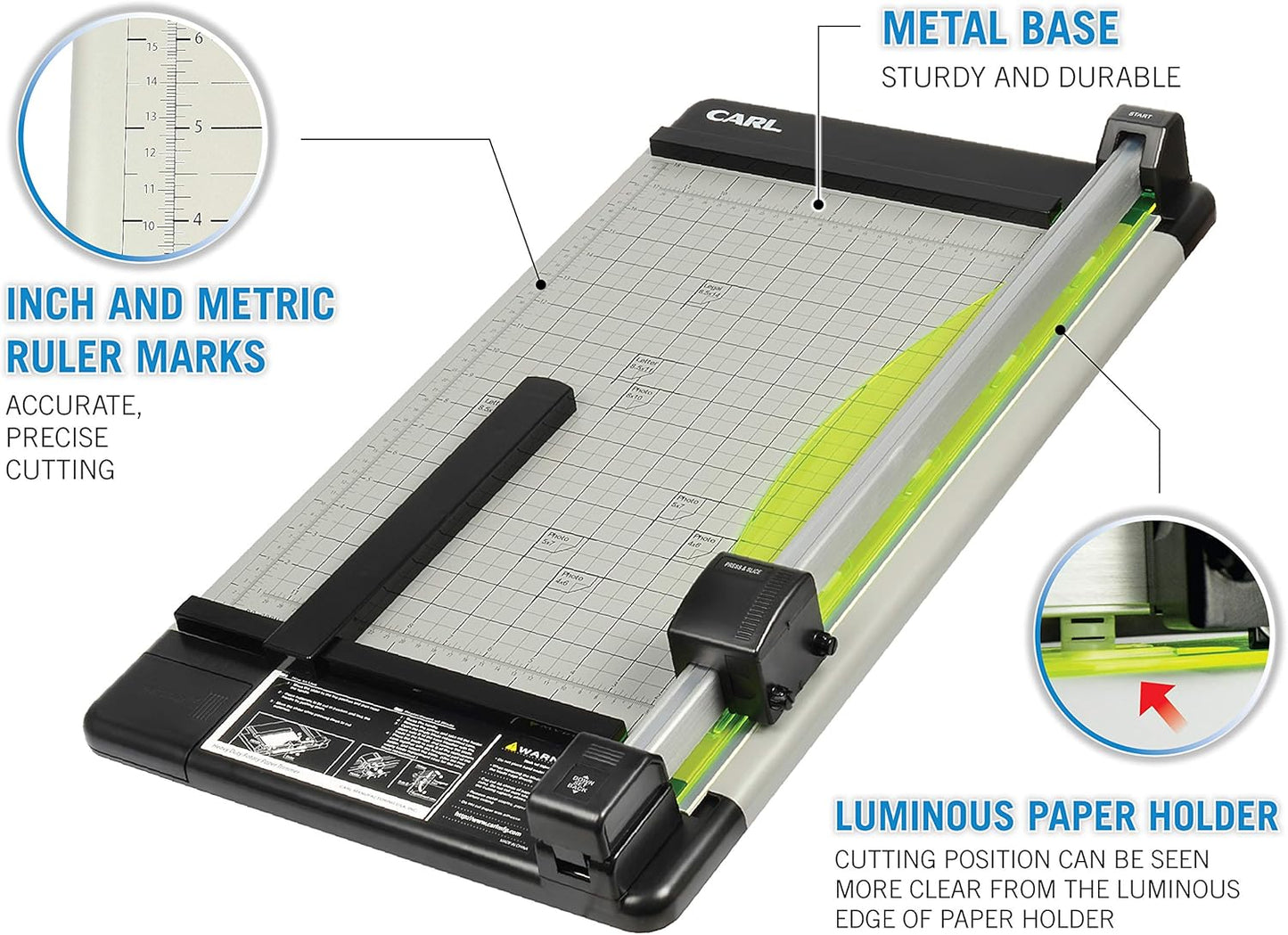 CARL Heavy Duty Rotary Paper Trimmer - 12238, Black/Silver, 18inch