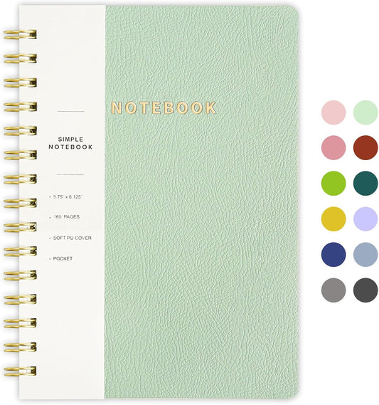 Lined Spiral Notebook College Ruled A5 Journal Book for Note Taking, 160 Pages Writing Journal for Office and Home School Supplies 5.75x8.125 inch (1MintGreen)