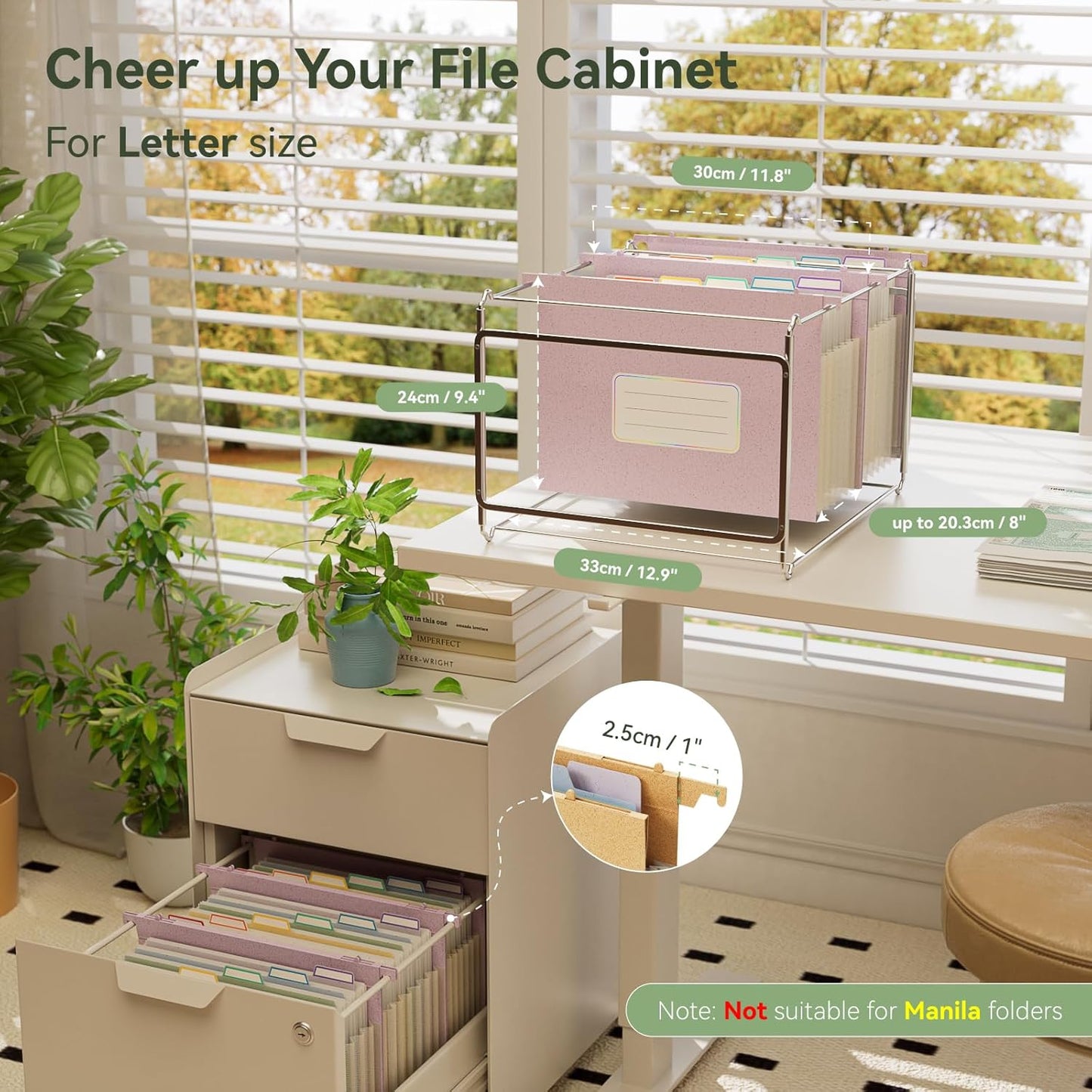 Wheat Straw Expanding Hanging File Folders,1.2" Accordion Pockets File Organizer, Large Capacity, Letter Size for Filing Cabinet, 100% BPA Free, Return to Nature, Healthy Living-3 Packs