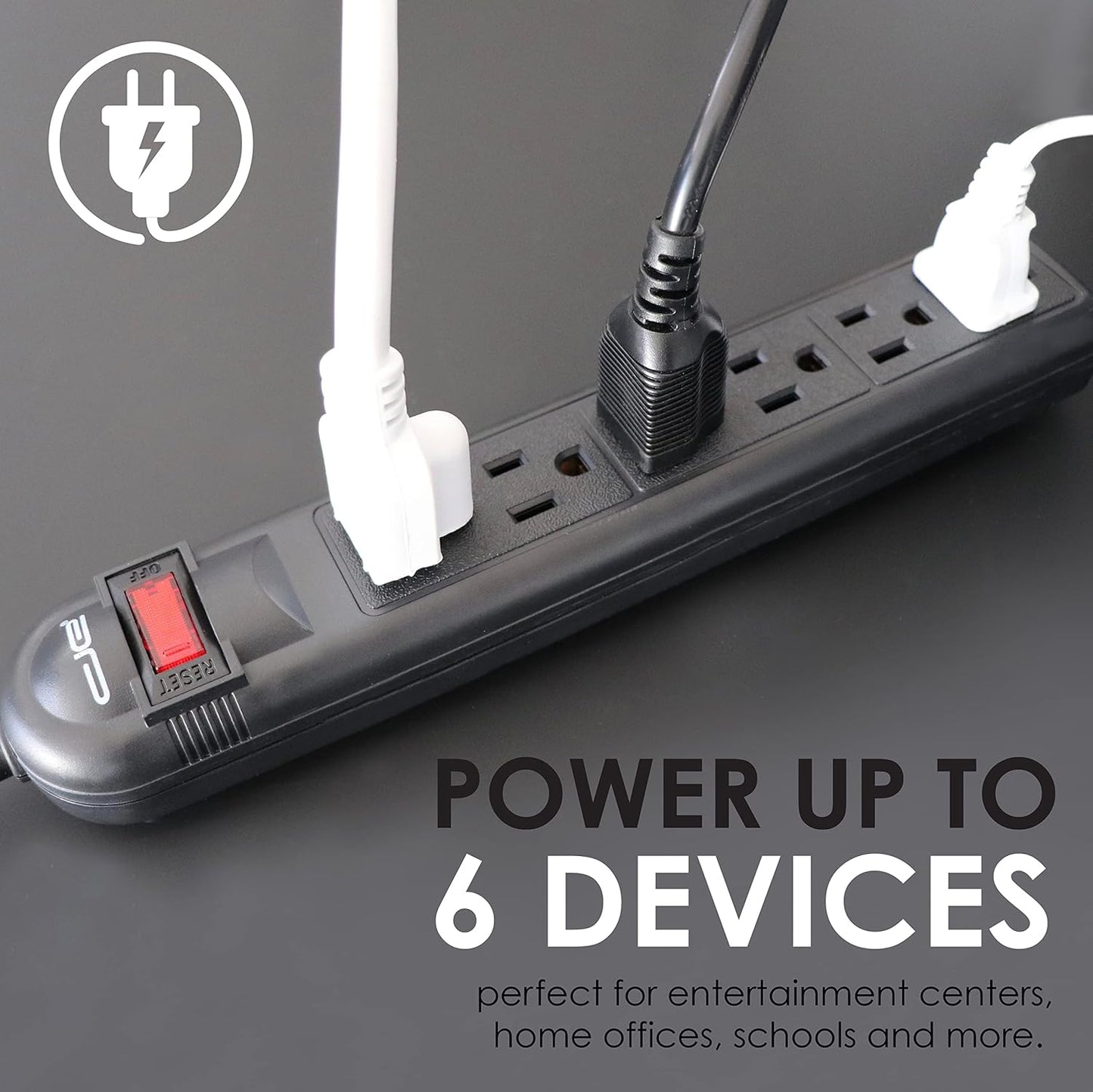 Digital Energy 6-Outlet Surge Protector Power Strip with 25-Ft Long Extension Cord, Black, ETL Listed/UL Standard