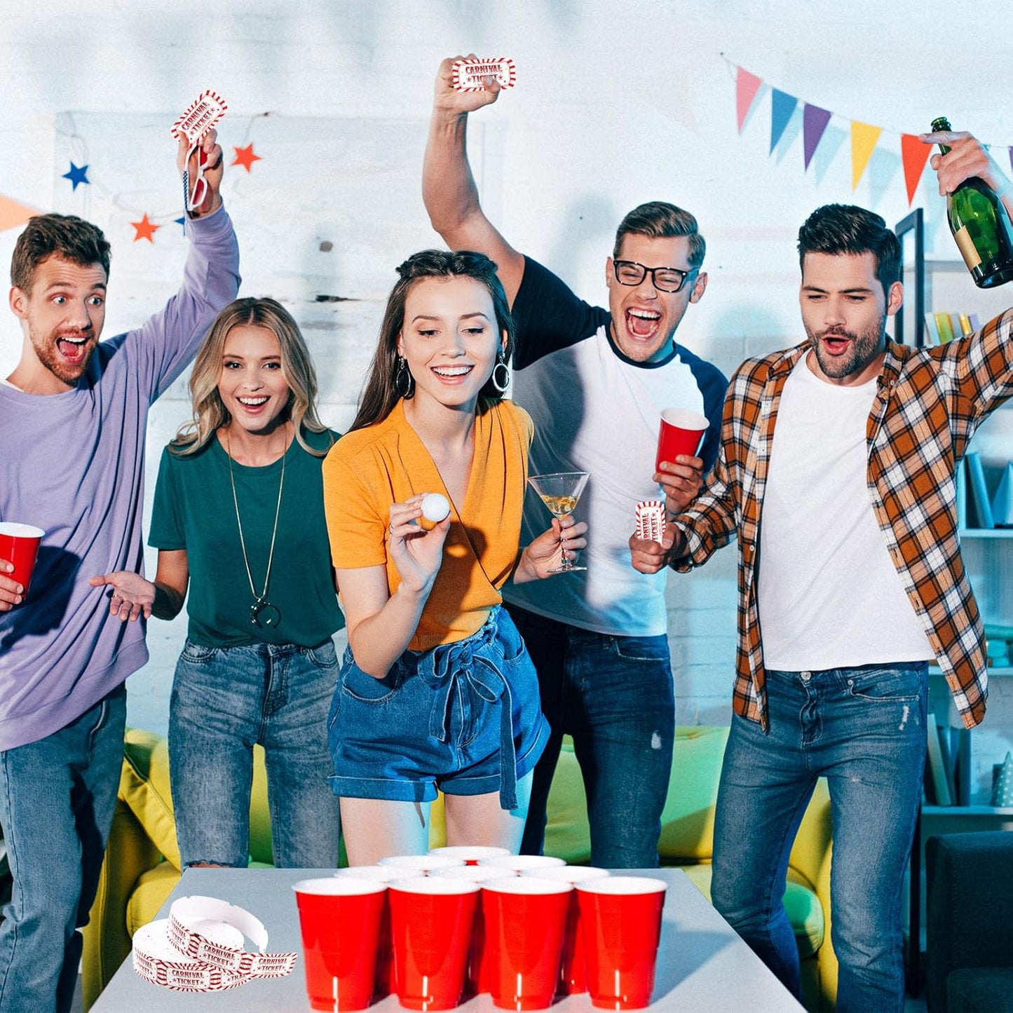 1000 Pcs Carnival Tickets Carnival Theme Party Decorations Circus Red White Color Raffle Tickets Roll Party Ticket for Events Carnival Favors Supplies