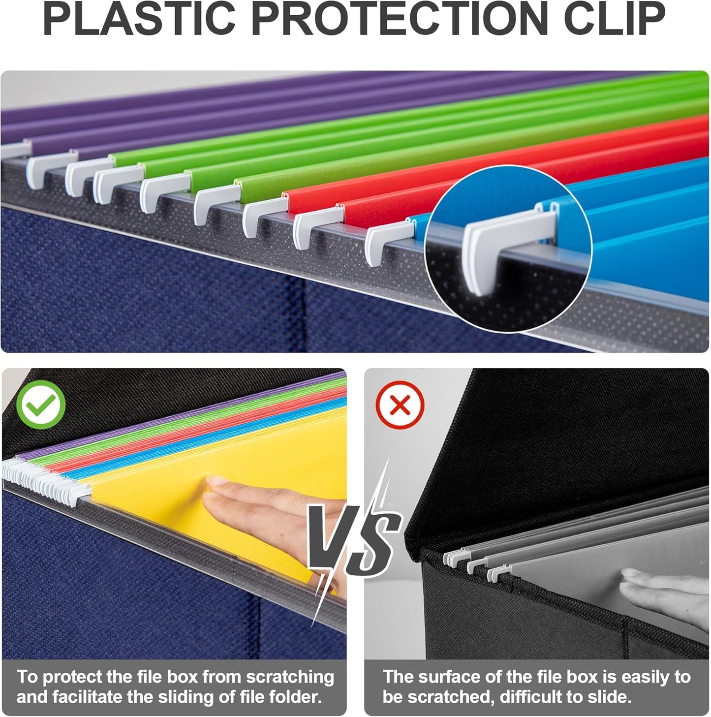 File Organizer Box, Linen Filing Organizer with Lid, Large Desktop File Boxes, Dark Blue,2 Pack