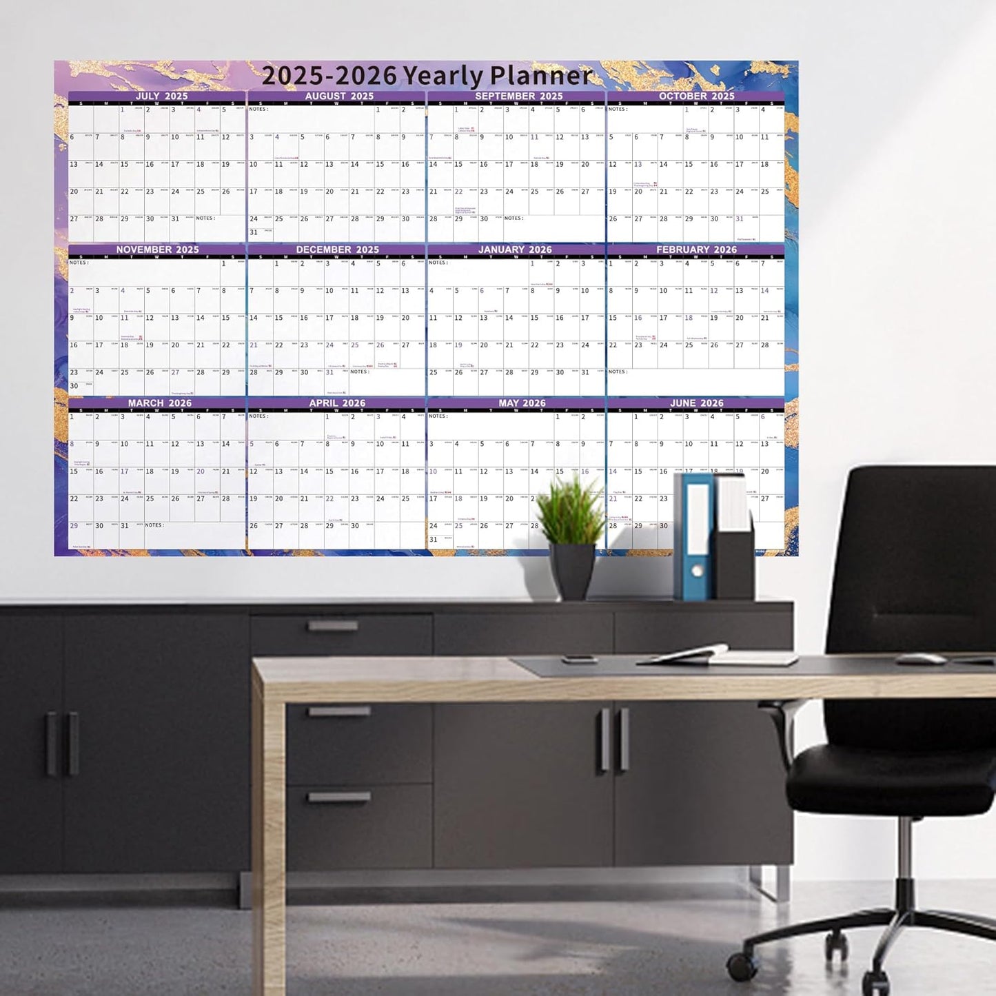 Ospelelf Large Dry Erase Calendar for Wall - 32'' x 48'' Yearly Calendars 2025-2027 Laminated Monthly Family Calendar for Office, Use July 2025 - June 2027 (Marble)