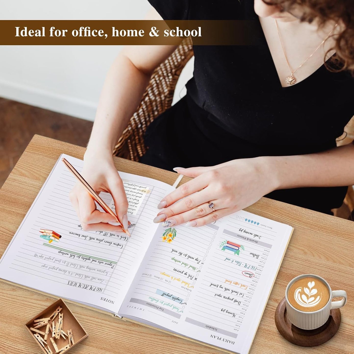 Lanpn Undated Daily Planner Hourly Schedule Notebook, 196 Pages 2 Page per Day To Do List Notebook Notepad Appointment Work Planner, Hardcover Daily Journal Organizer Book For Women 7.7" x 9.3" Beige