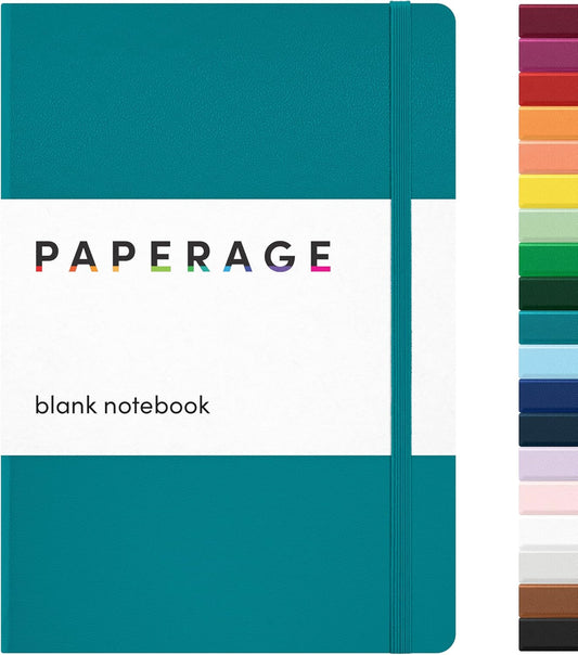 PAPERAGE Blank Journal Notebook, (Turquoise), 160 Pages, Medium 5.6 in x 8 in - 100 GSM Thick Paper – Hardcover Journaling Notebook for Work, School, Note Taking or Sketching