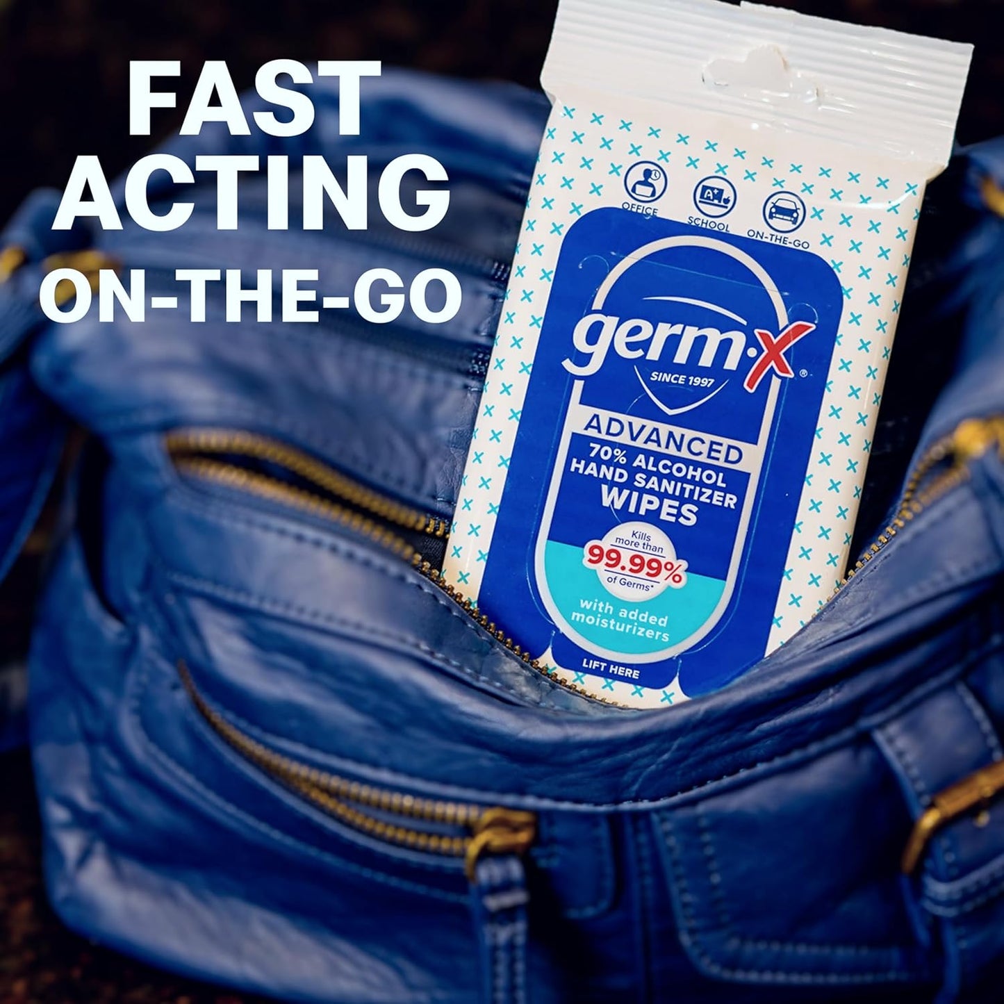 Germ-X Advanced Single-Use Hand Sanitizer Wipes, 20 Soft Wipes, Non-Drying Hand Sanitizer, Instant No Rinse Formula, Back to School Supplies, 70% Alcohol-Based Moisturizing Hand Sanitizer (Pack of 10)