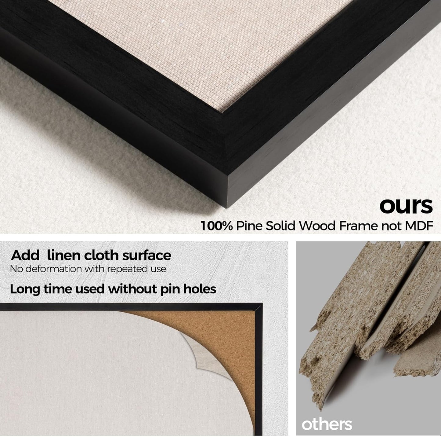 Fun Memories Cork Board Bulletin Board for Office, 24" x 36" Pine Wooden Framed Corkboard, Wall Mounted Notice Pin Board for School Home & Office, Black