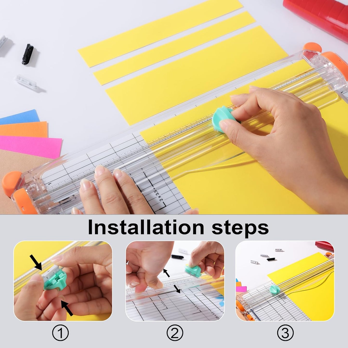 6-Pack Trimmer Replacement Blades for Fiskars Paper Trimmer, Replacement Blade for All Series of Fiskars/Portable&Precision Trimmer,Arts and Crafts,4 Cutting&2 Scoring Blades,Slider,Ice Blue