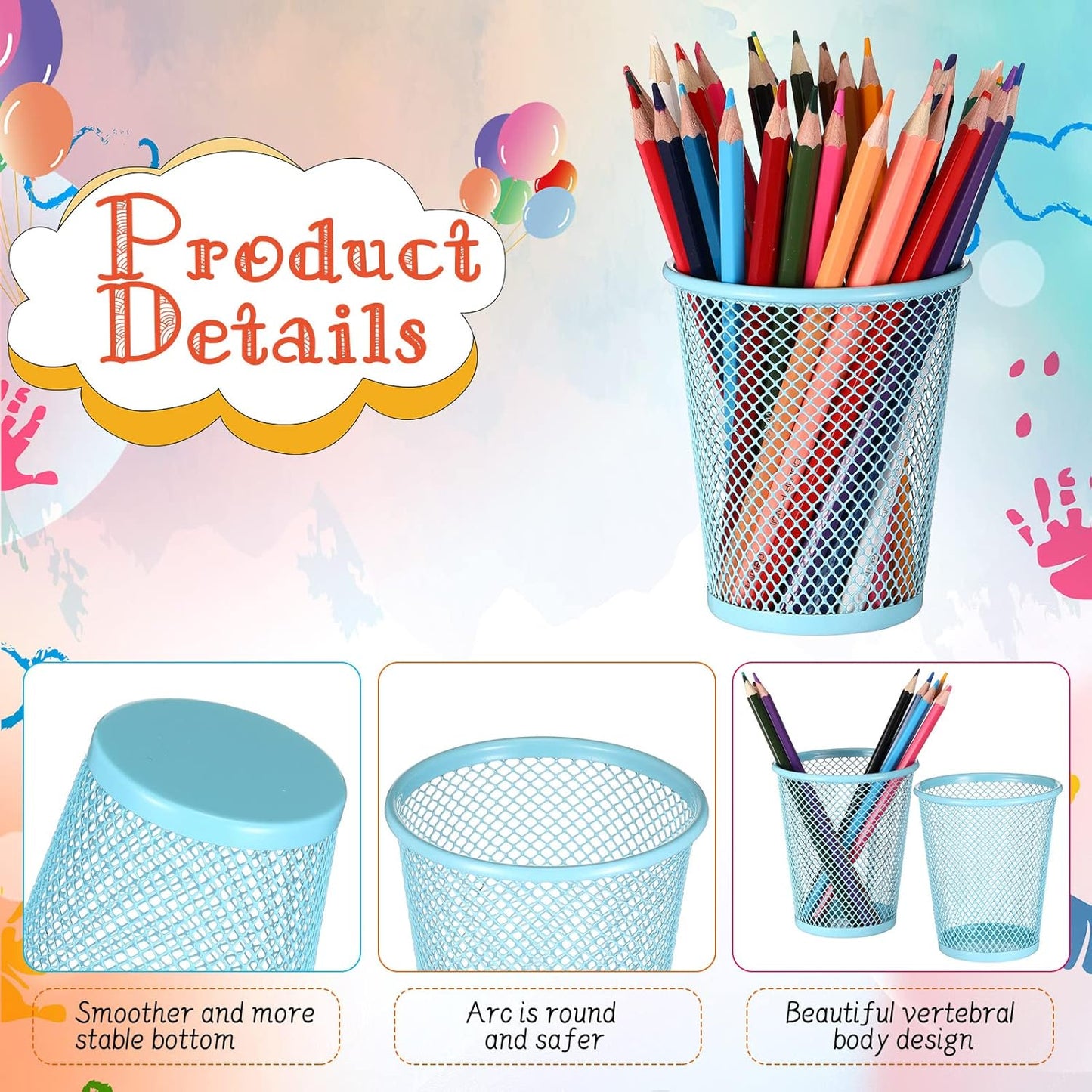 Colarr 24 Pcs Mesh Pencil Holder, Colored Metal Pen Holder Metal Pen Cup Desk Organizer Cups Makeup Brush Holders for Desk Home School Office, 4 Colors
