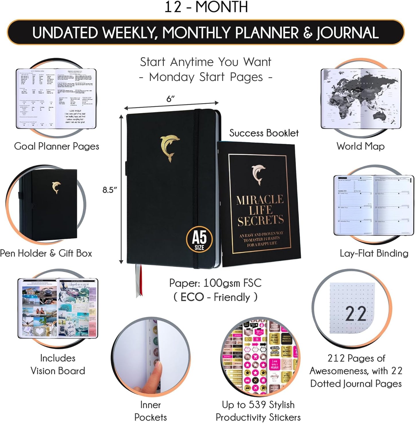 Journal for Men- Undated Daily, Weekly & Monthly Planner with Budget Section | A 12 Month Journey to Increase Productivity & Happiness | Life Organizer & Gratitude Journal - Horizontal Format