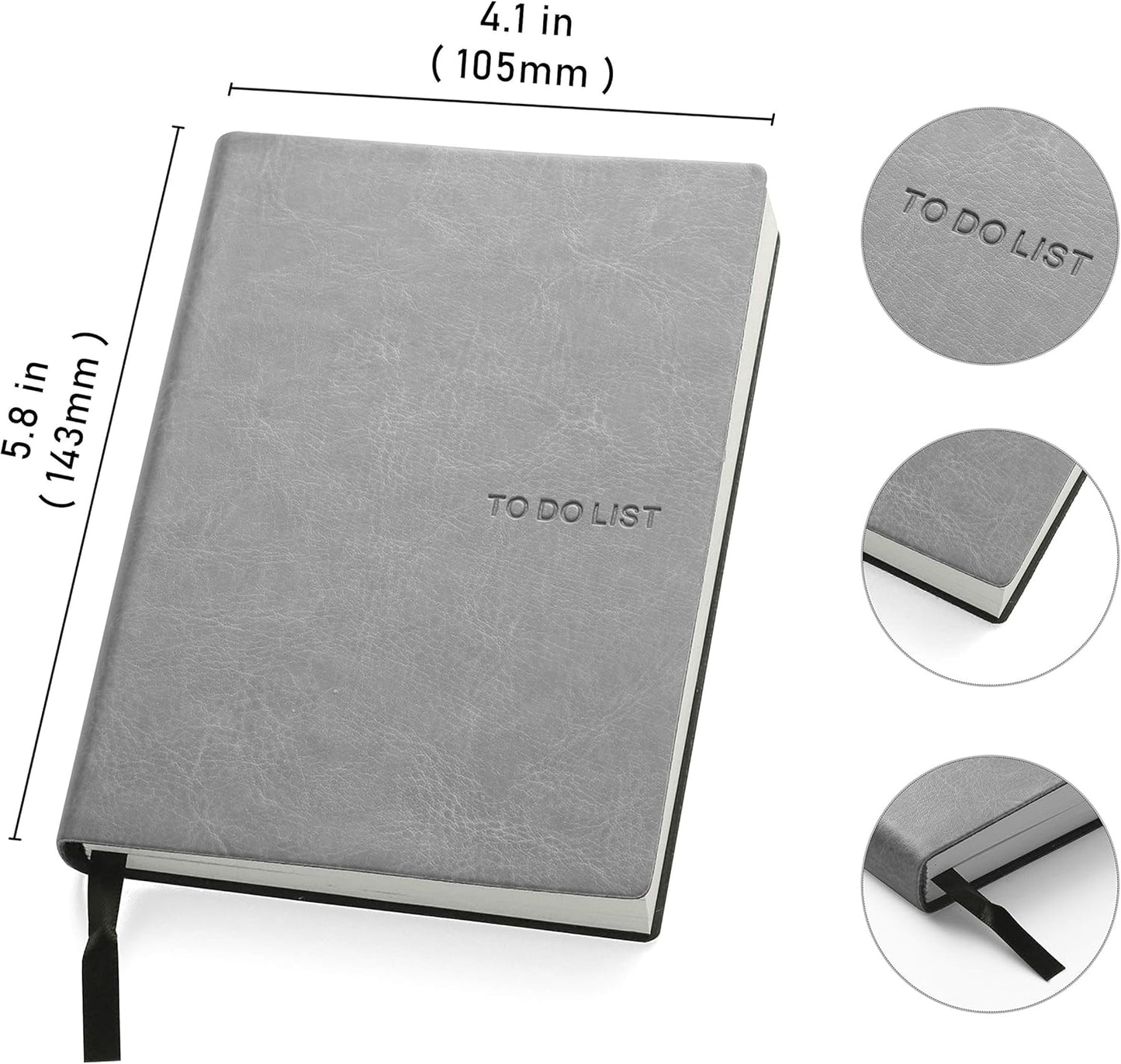 Daily to Do Checklist Notebook, Task Management, Organizer Planner, Hardcover, Ribbon Bookmark, 4.1 x 5.8”, A6 size, 110 Sheets (Grey)