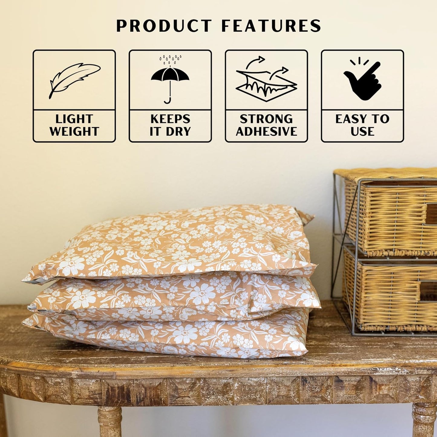 Poly Mailers 14.5x19 Inch 50 Pack Extra-Large Shipping Bags Strong Thick Mailing Envelopes | Self Sealing Adhesive | Waterproof & Tear Proof | Small Business Packaging for Clothing - Floral Dusty Pink