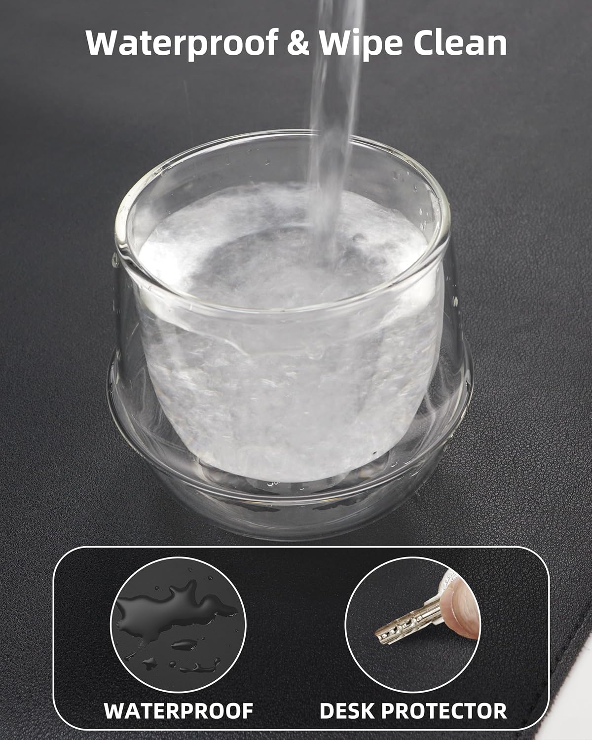 Desk Pad Mat 23.6"x13.7" - Waterproof Mouse Pad & Desk Protector, Non-Slip PU Leather for Gaming Keyboard/Mouse, Stitched Edge XL Office Desk Pad with Ergonomic Support(Black)