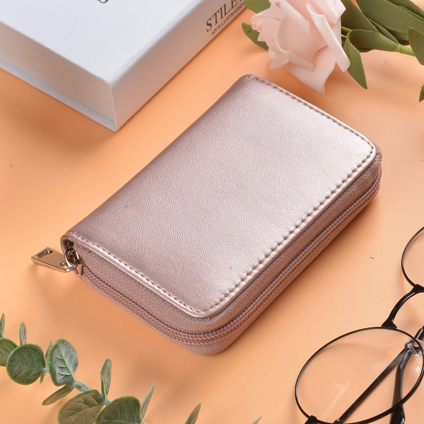 Easyoulife Genuine Leather Credit Card Holder Zipper Wallet With 26 Card Slots