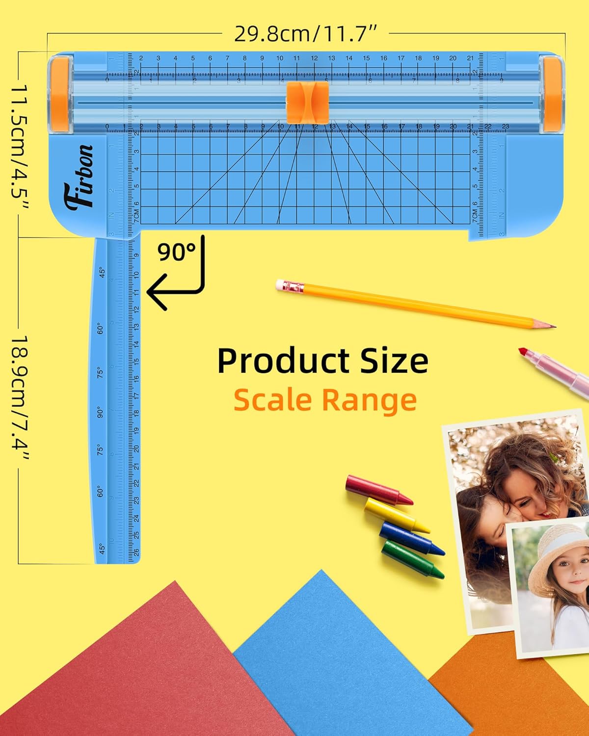 Firbon Blue A5 Paper Cutter, Straight Small Paper Trimmer with Side Ruler for Scrapbooking Craft, Paper, Coupon, Label, Cardstock