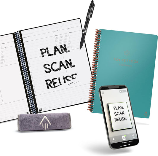 Rocketbook Smart Reusable Notebook, Fusion Plus Executive Size Spiral Notebook & Planner, Neptune Teal, (6" x 8.8")