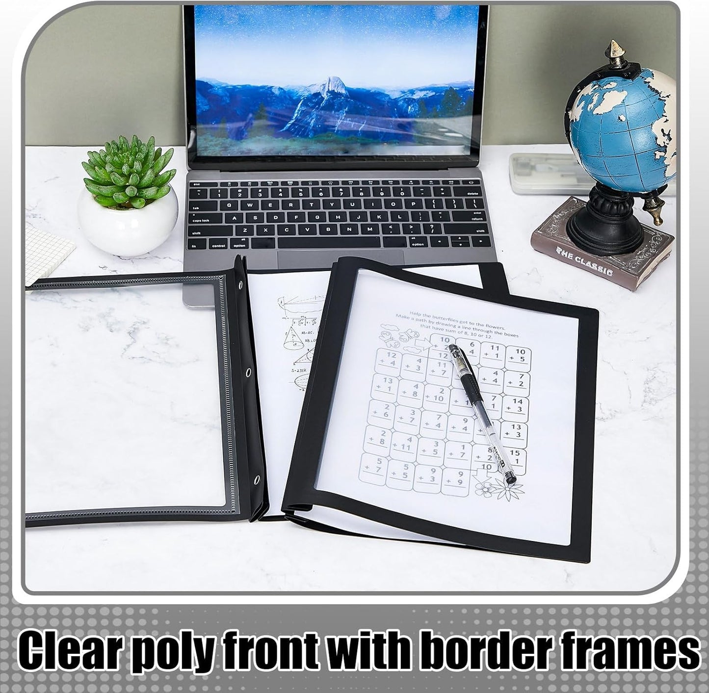 Teling 24 Pcs Report Covers with 3 Prong Fasteners Clear Front Presentation Folders Frame View Poly Report Folder Presentation Binder for Paper Document School Office (Black)