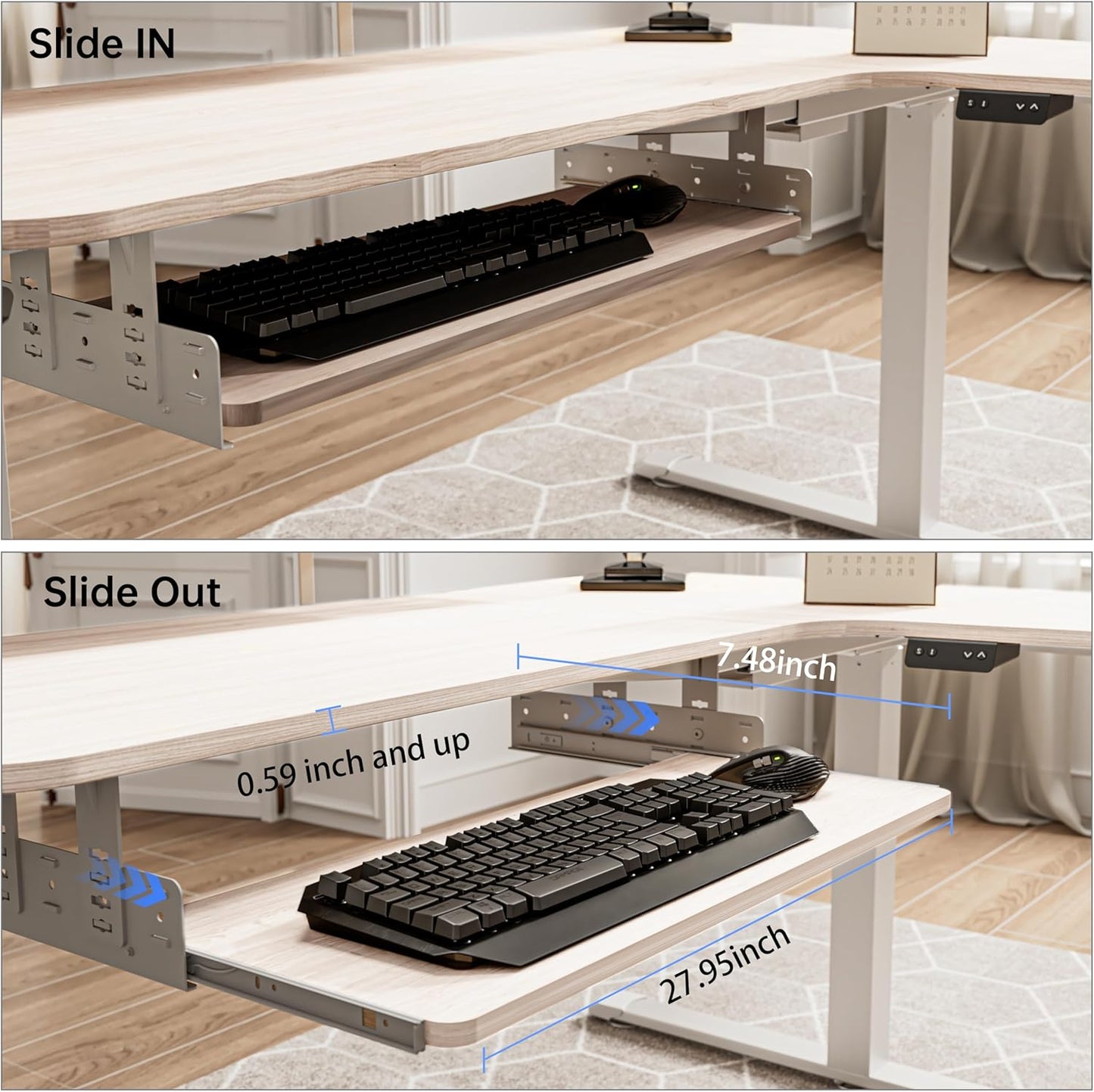 EUREKA ERGONOMIC Adjustable Keyboard Tray Under Desk, 28x11 Inch Large Slide Out Keyboard & Mouse Platform Tray, Wooden Pull Out Computer Keyboard Drawer for Typing Home Office Desk, Maple