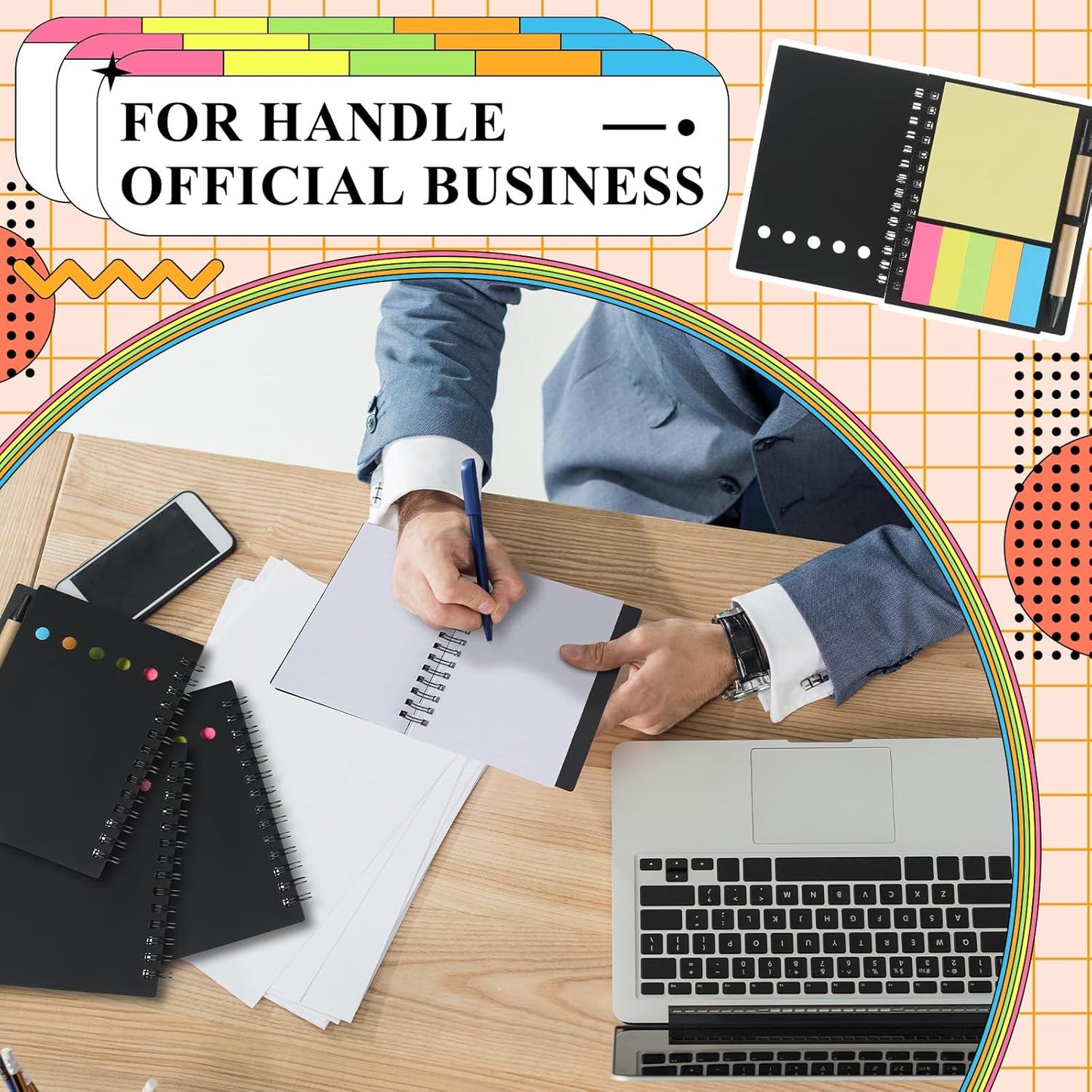 Qilery 50 Pack Lined Spiral Notebook Small Notepad and Pen Set Steno Pads Lined Notepad Black Pocket Notebook for Business Office School Supplies