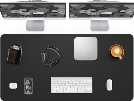 Extra Large Desk Pad Mat - Waterproof Mouse Pad & Desk Protector, Non-Slip XXL PU Leather Gaming Mat for Keyboard/Mouse, Stitched Edge with Ergonomic Support, 47.2"x23.6" (Black)