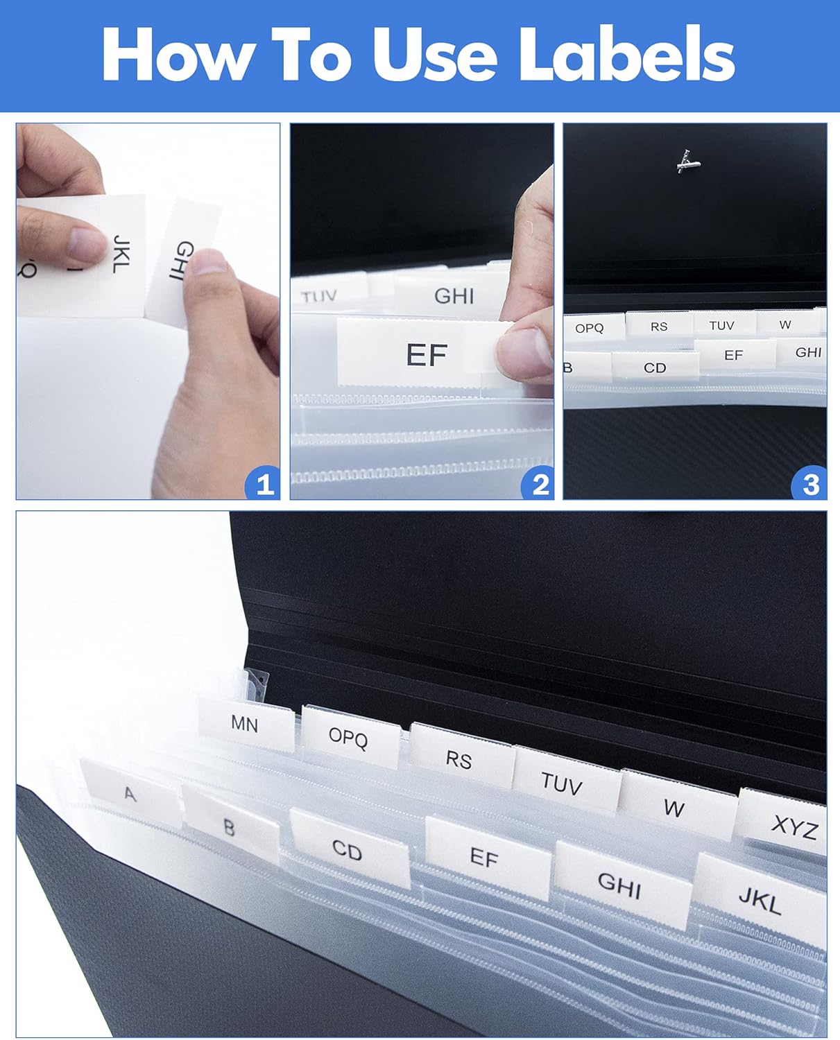 Cesil 3Pcs Expanding File Folders, 13 Pockets File Organizer Accordion File Holder with Elastic Buckles Closure, A4 Paper Document Organizer for Home School Office