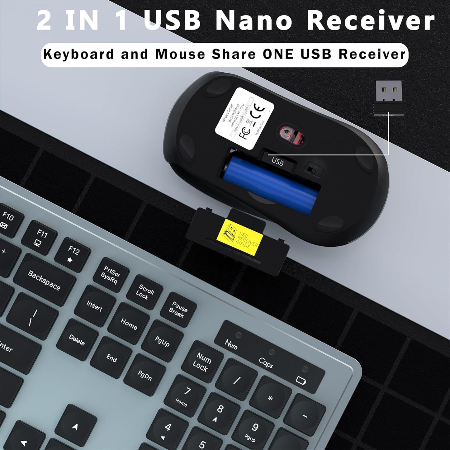 Wireless Keyboard and Mouse Combo, COVEVA 2.4GHz Wireless Keyboard Mouse with USB Receiver, Water-Dropping Keycaps, 104 Keys Full Size with Number Pad for PC Laptop Computer Desktop(Black Gray)