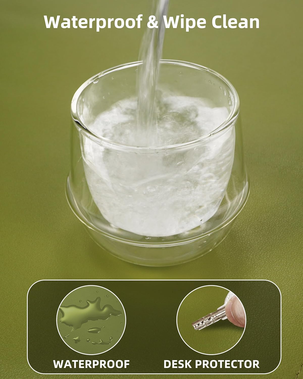 Desk Pad Mat 23.6"x13.7" - Waterproof Mouse Pad & Desk Protector, Non-Slip PU Leather for Gaming Keyboard/Mouse, Stitched Edge XL Office Desk Pad with Ergonomic Support(Green)