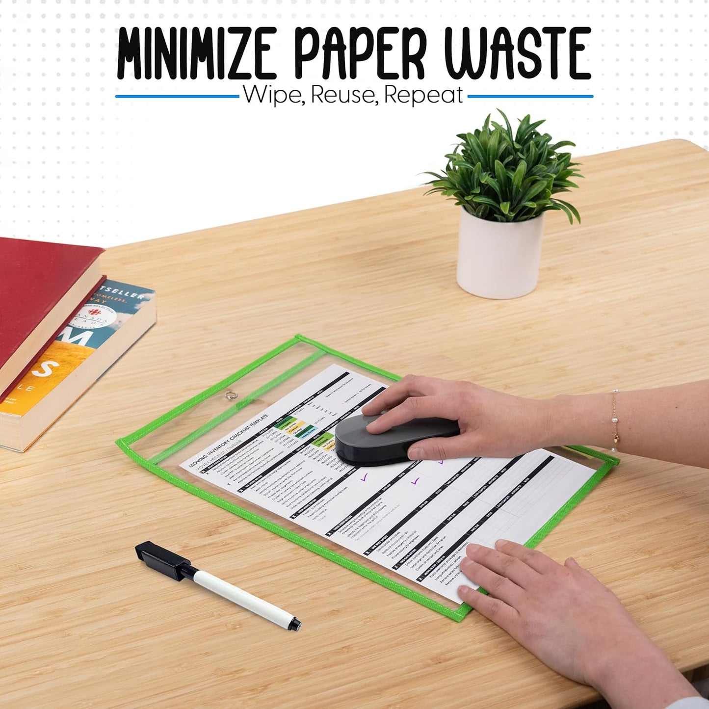 Essex Wares - 5 Pack, Green, Job Ticket Holders, 10" Wide x 13.5" Tall - Clear Plastic Shop Ticket Holders - Easy to Use, Reusable & Easy Erase Plastic Invoice Holders, Water-Resistant & Durable