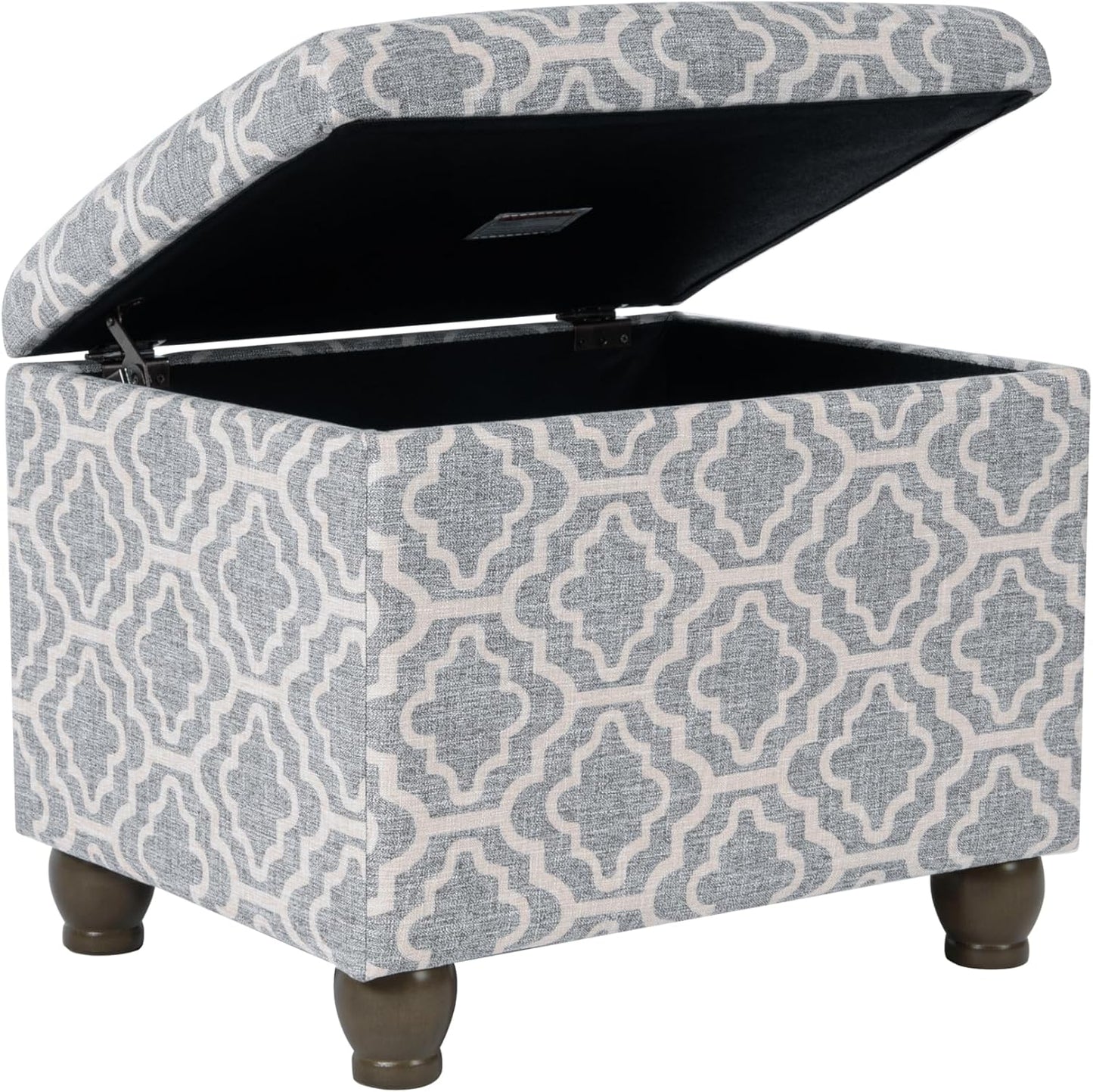 Home Decor | Upholstered MediumRectangular Storage Ottoman | Hinged Lid Ottoman with Storage for Living Room & Bedroom,Gray Geometric