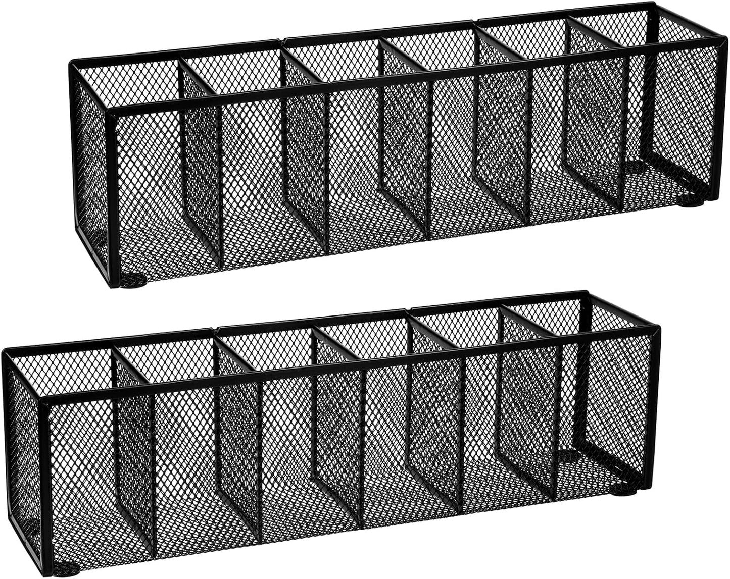2 Pcs Black Metal Mesh Desk Organizer Pen Holder 6 Compartments Pencil Holder for Desk, pen organizer for Office Supplies, Pencil Caddy, Makeup Brush Storage, Home and Classroom Accessories
