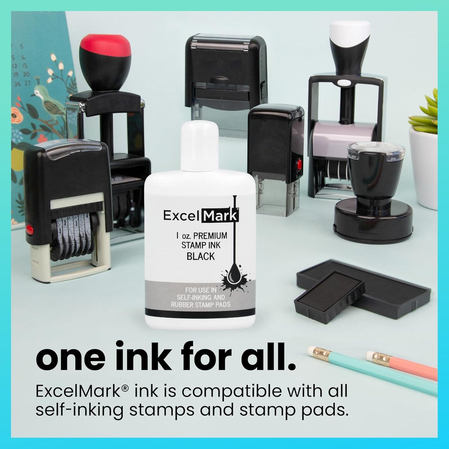 ExcelMark Premium Self-Inking Stamp Refill Ink - 1 oz. (Black)