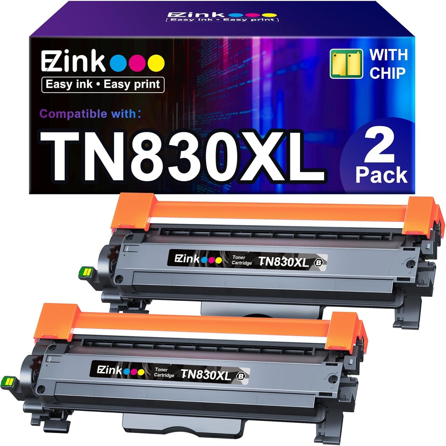 E-Z Ink Compatible TN830 Toner Cartridge Replacement for Brother TN830XL TN830 TN 830 Toner Cartridges with Brother DCP-L2640DW HL-L2460DW HL-L2480DW HL-L2400D HL-L2405W MFC-L2820DW Printer (2 Black)