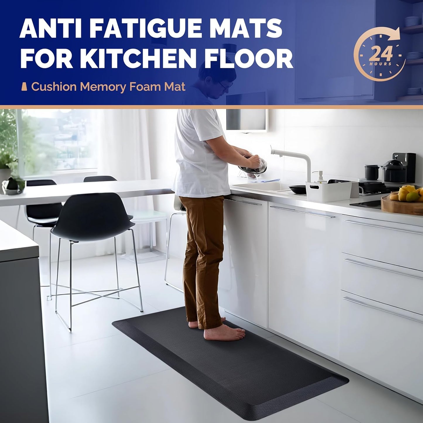 FEATOL 2 Packs Anti Fatigue Mats for Kitchen Floor – 9/10 Extra Thick Standing Cushioned Desk Mat Memory Foam, Ergonomic Floor Padded at Home, Kitchen, Office, Garage – NOT PVC (17" x 24", Black)