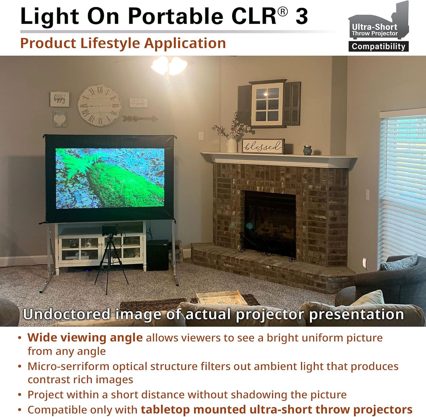 Elite Screens 60-Inch UST Portable Projector Screen with Stand, Foldable and Height Adjustable, 16:9 4K ALR Screen for Ultra Short Throw Projectors, Indoor Home Theater Movie Screen- LPS60H-CLR3