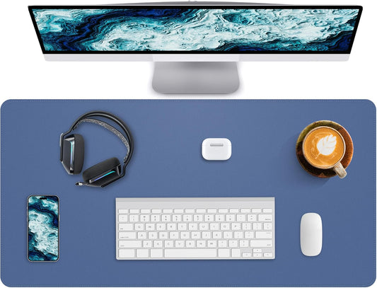 Desk Pad Mat - Leather Desk Pad Protector for Office and Home - Desk Organization and Accessories - Ideal for Large Mouse Pad and Desk Mats on Top of Desks(Grey Blue,35.4" x 17")