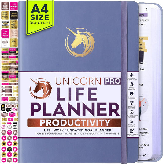 Life Planner - Undated Daily, Weekly & Monthly Planner with Budget Section | A 12 Month Journey to Increase Productivity & Happiness | Life Organizer & Gratitude Journal - Horizontal Format