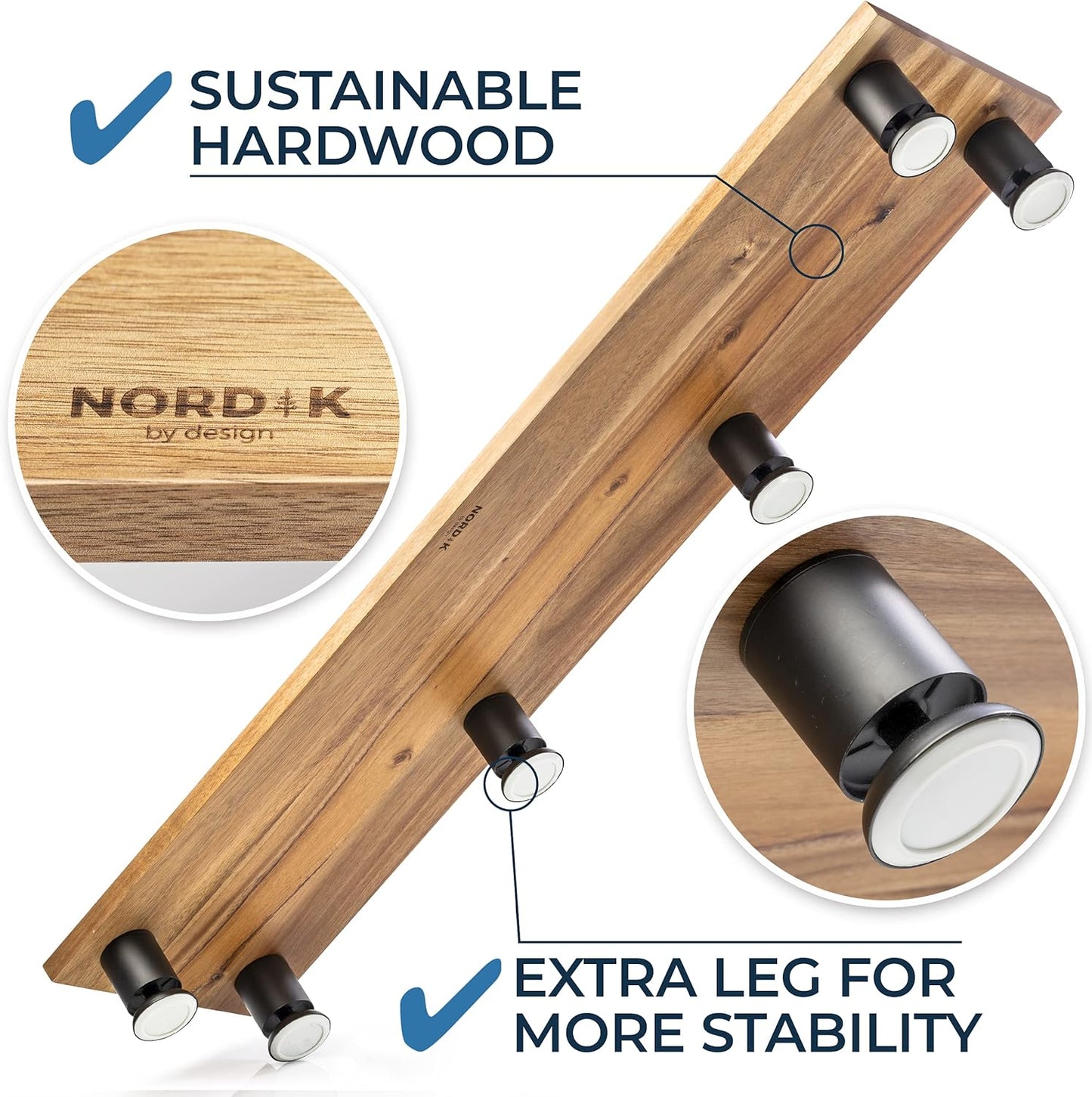 Nordik Large Dual Monitor Riser for 2 - Premium Handmade Hardwood Acacia Computer - Laptop TV Stand with Storage for Desk Accessories - Organizer Television