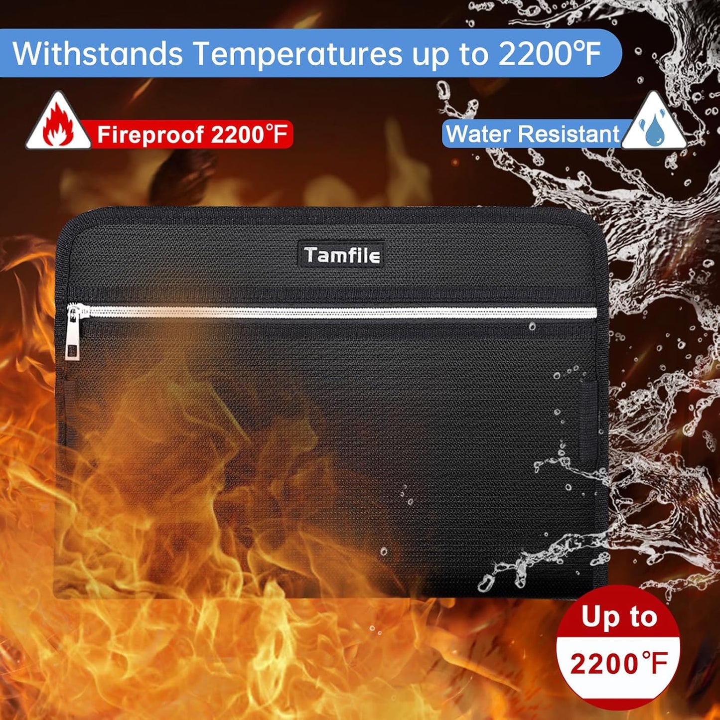 Fireproof Safe Waterproof Accordion File Bag Folder Expanding Filing Folder with 14 Multicolored Pockets, A4 Letter Size, Document Organizer Holder and Color Labels /2 Zipper (Black 14.3" x 9.8")