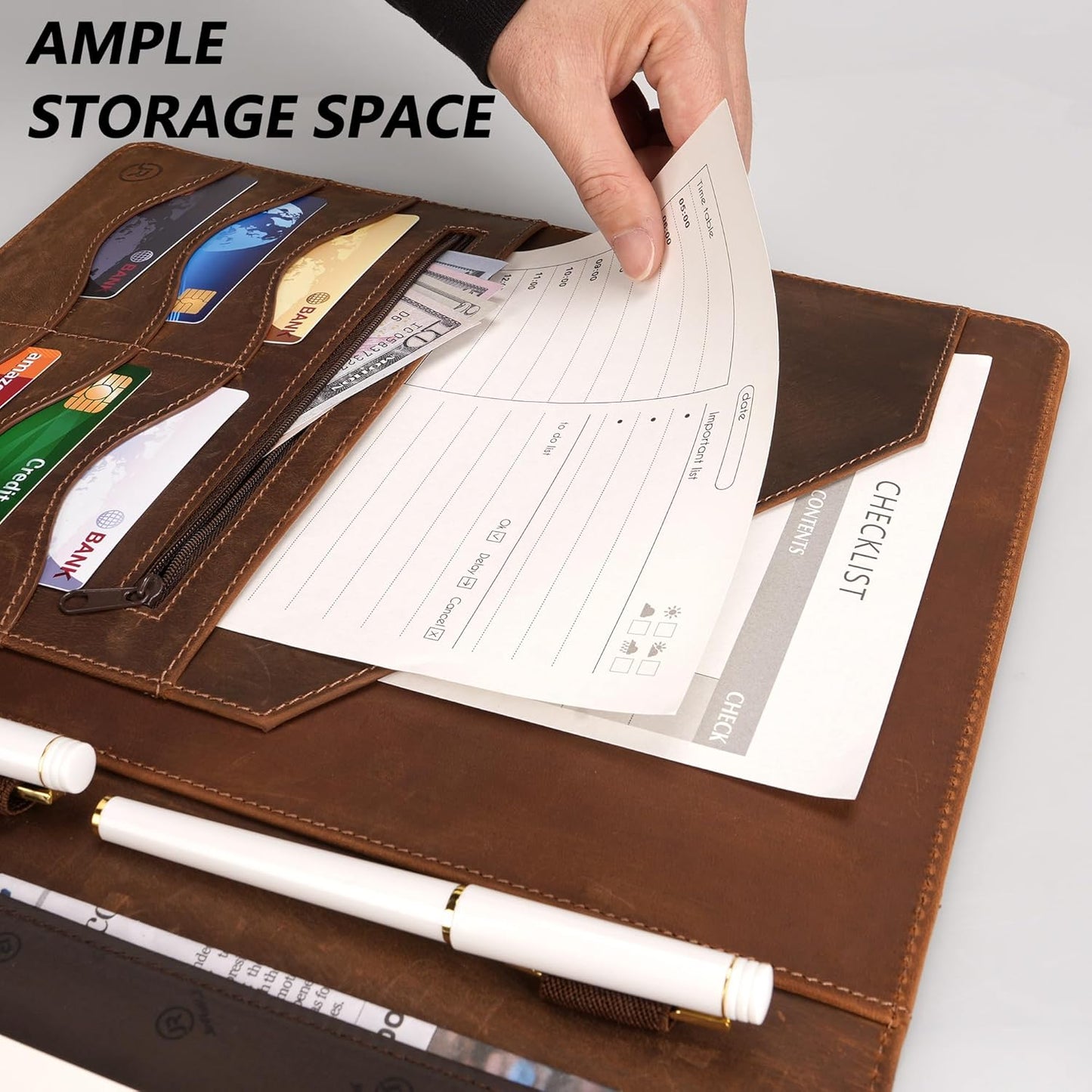 Full Grain Leather Portfolio with Magnetic Closure, Professional Business Padfolio Organizer for Men Women, A4 Document Folder, Card Slots, Pen Loop, 10x13", Luxury Gift Set