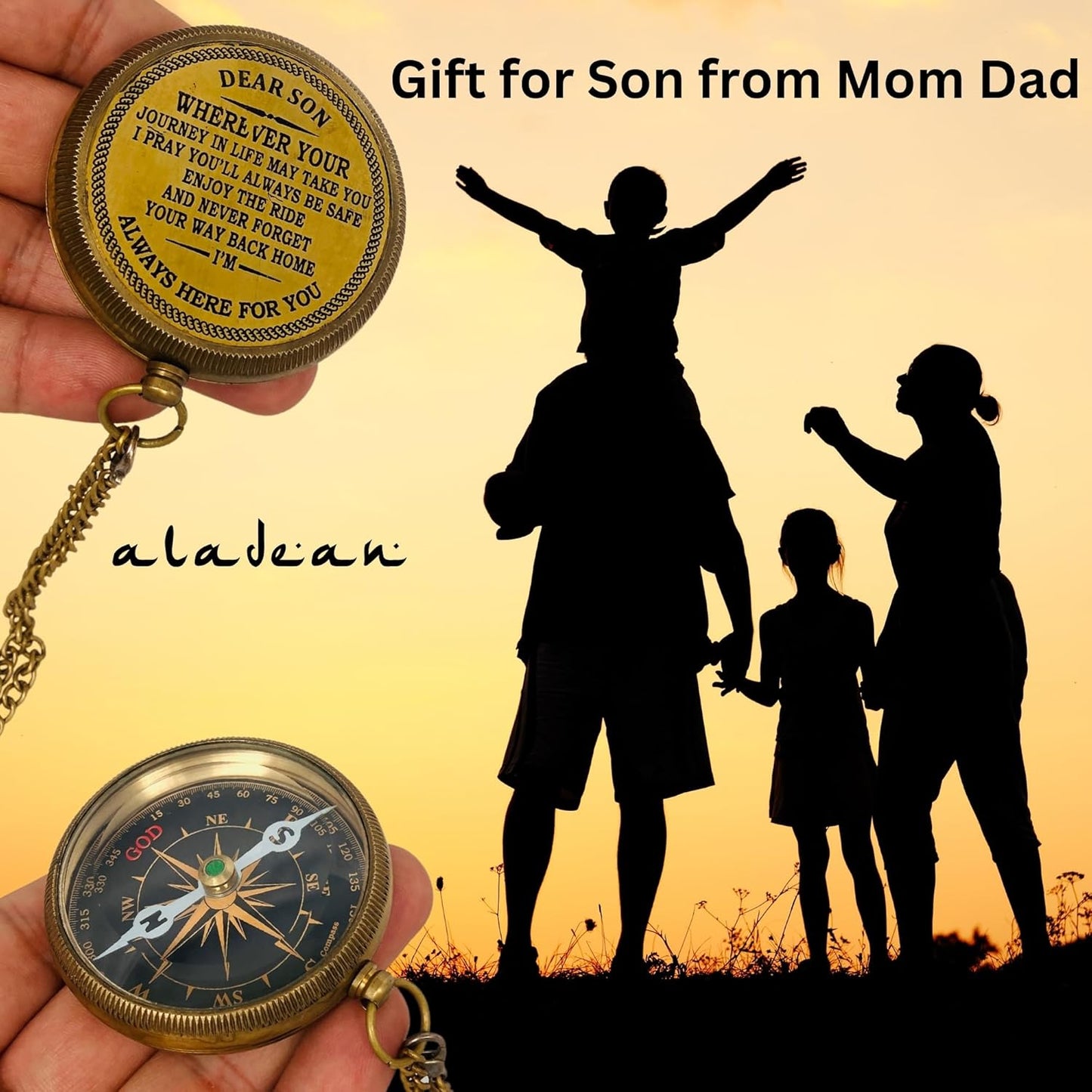Gift for Son from Mom Dad | Engraved Compass 2" - Father to Son Gifts, Mom to Son Gifts for Graduation 2025, Birthday Baptism Confirmation Communion