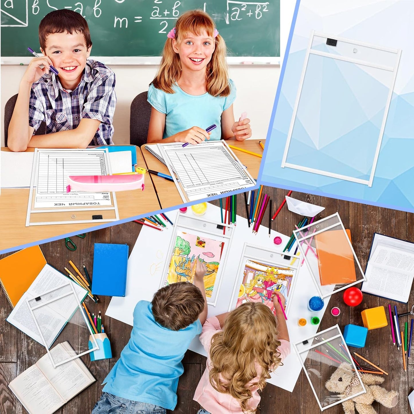 Seajan 120 Pcs Clear Dry Erase Pockets Plastic Sleeves for Paper 14 x 10 Inch Reusable Job Holder Shop Ticket Holders Order Pockets Organizer Teacher Supplies for Classroom (White)