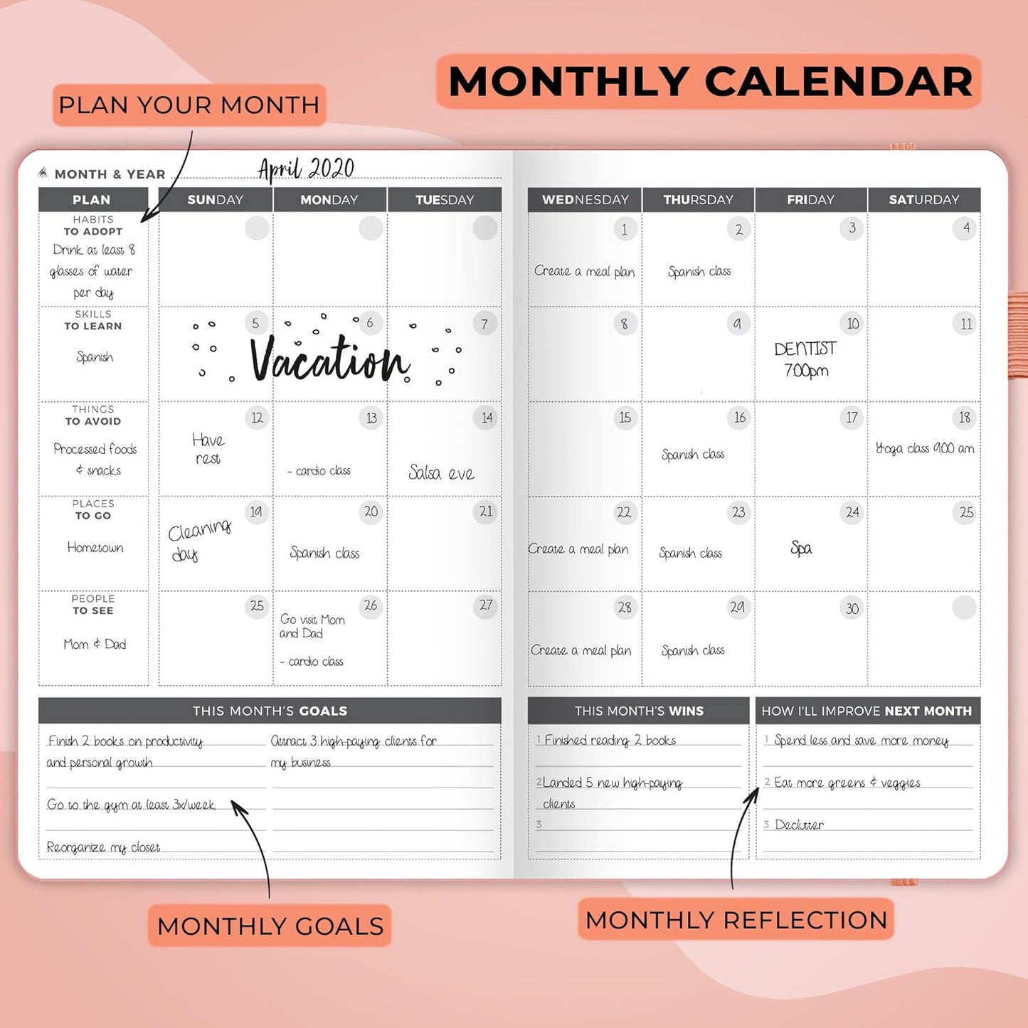 Clever Fox Planner – Undated Weekly & Monthly Planner for Productivity, Time Management & Goals – Organizer Journal – A5 (Peach Pink)