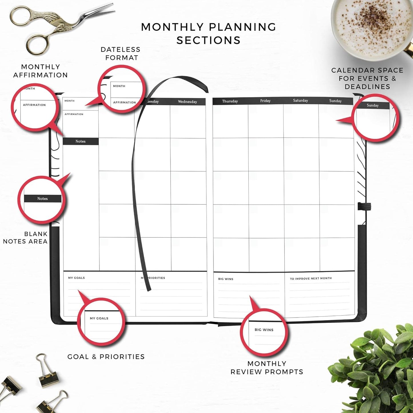 Academic Planner - Daily, Weekly, and Monthly Scheduling - 8.3 x 5.8 Inches - Undated Student Planner for Maximizing Focus and Productivity - 2020-2021 Reference Calendars (Black)