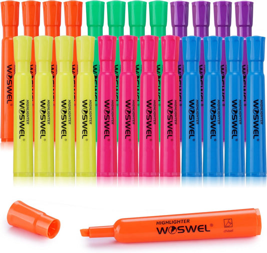 Highlighters Bulk, 24 Pack Tank Style Highlighters Assorted Fluorescent Colors Set, 6 Bright Colors Chisel Tip Highlighter Markers for Kid and Adult Coloring, Highlighting as School Supplies