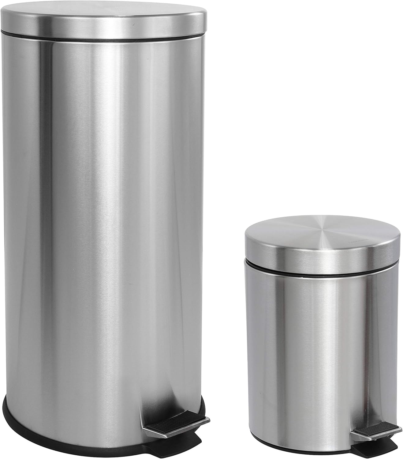 happimess HPM1000A Oscar 8-Gallon Step-Open Trash Can with Free Mini Trash Can, Modern, Fingerprint Proof for Home, Kitchen, Office, Large:7.9 Gallon Small:1.3 Gallon, Stainless Steel
