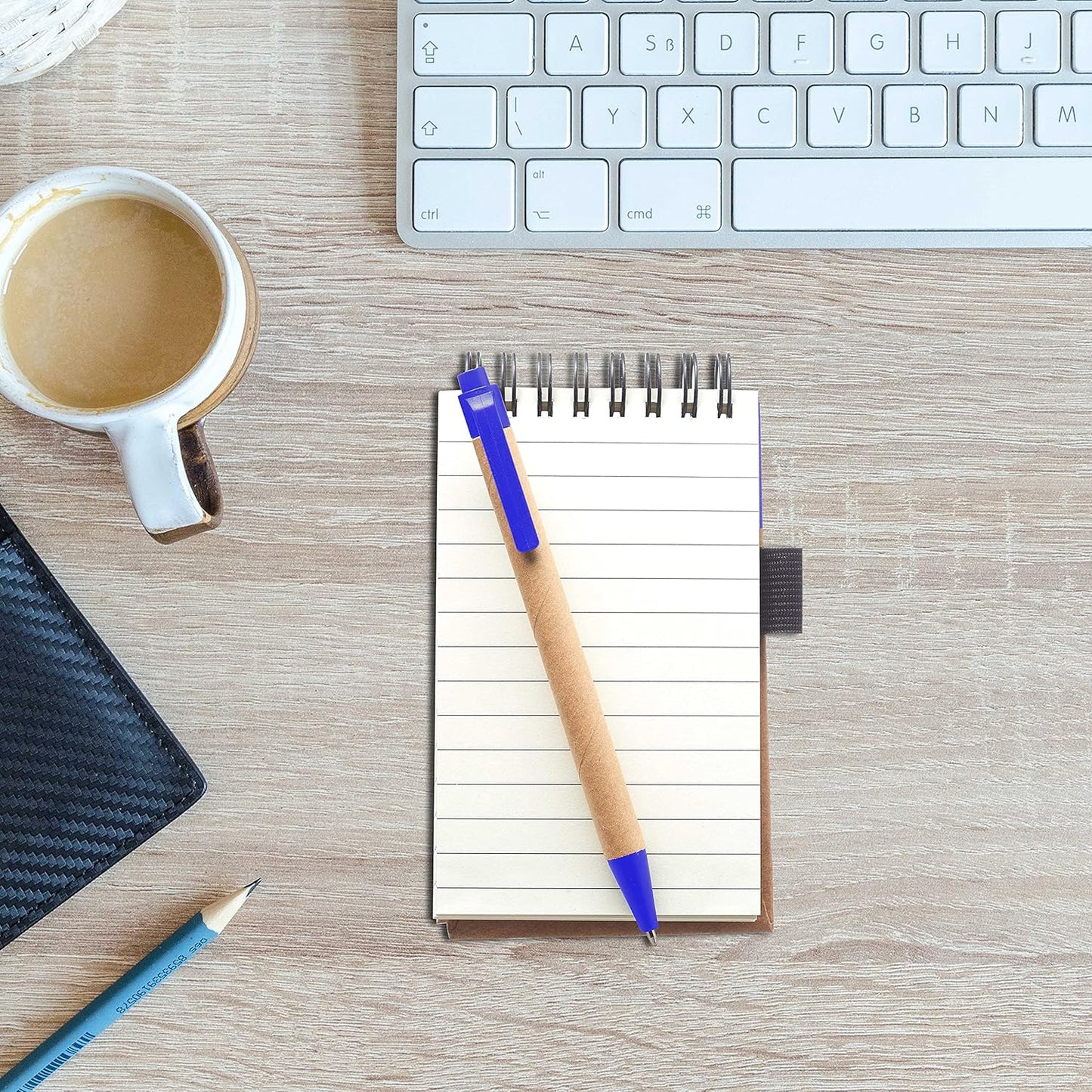 DISCOUNT PROMOS 50 Recyclable Spiral Small Notebooks Pack - Customizable Text, Logo - 60 Lined Pages - Blue