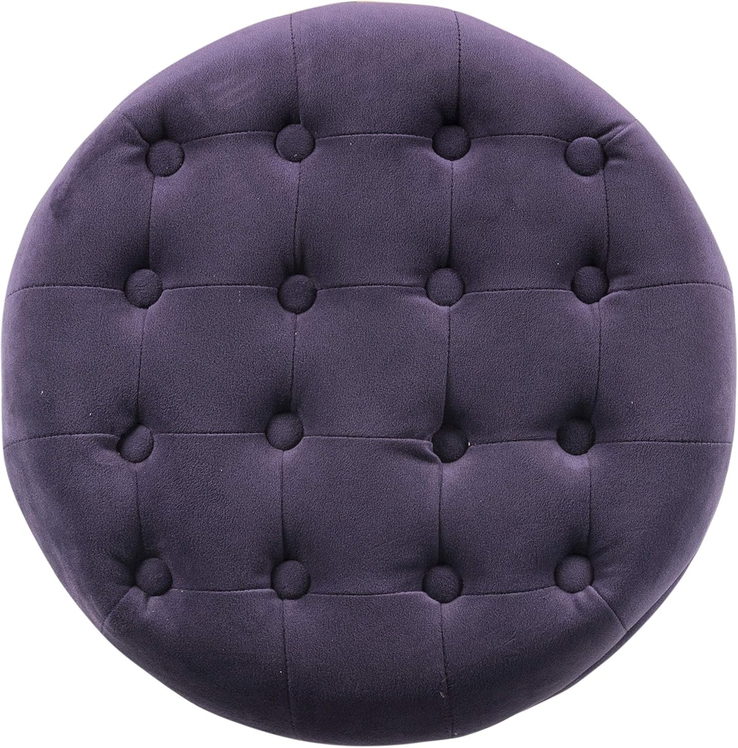 HomePop Home Decor | Upholstered Round Velvet Tufted Foot Rest Ottoman | Ottoman with Storage for Living Room & Bedroom | Decorative Home Furniture, Purple